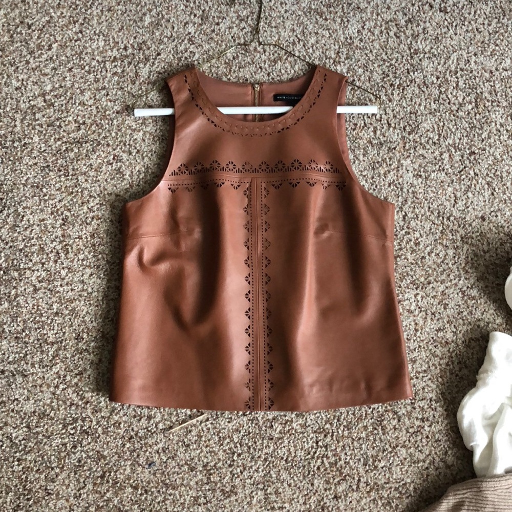 White House Black Market Brown Real Leather Top
